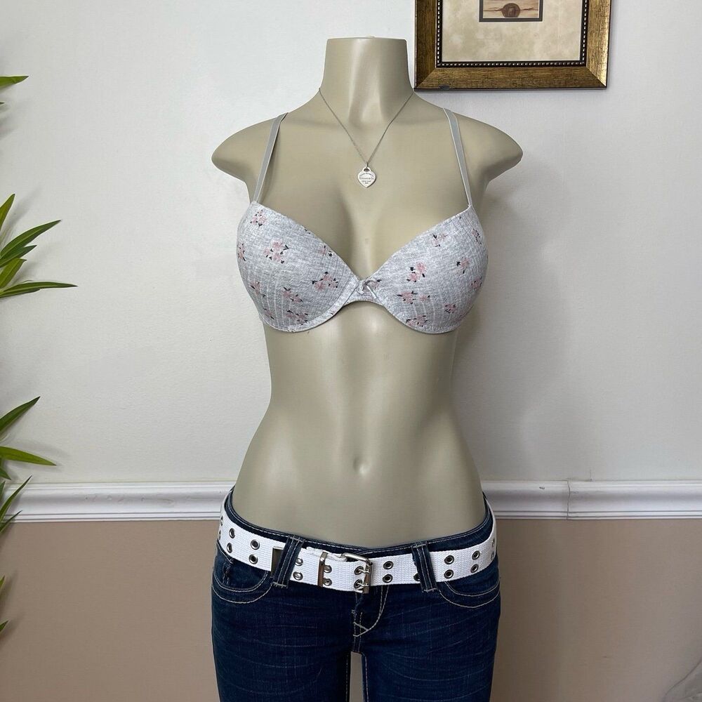 Laura Ashley Grey Floral Print Lightly Padded T-Shirt Bra - 34C